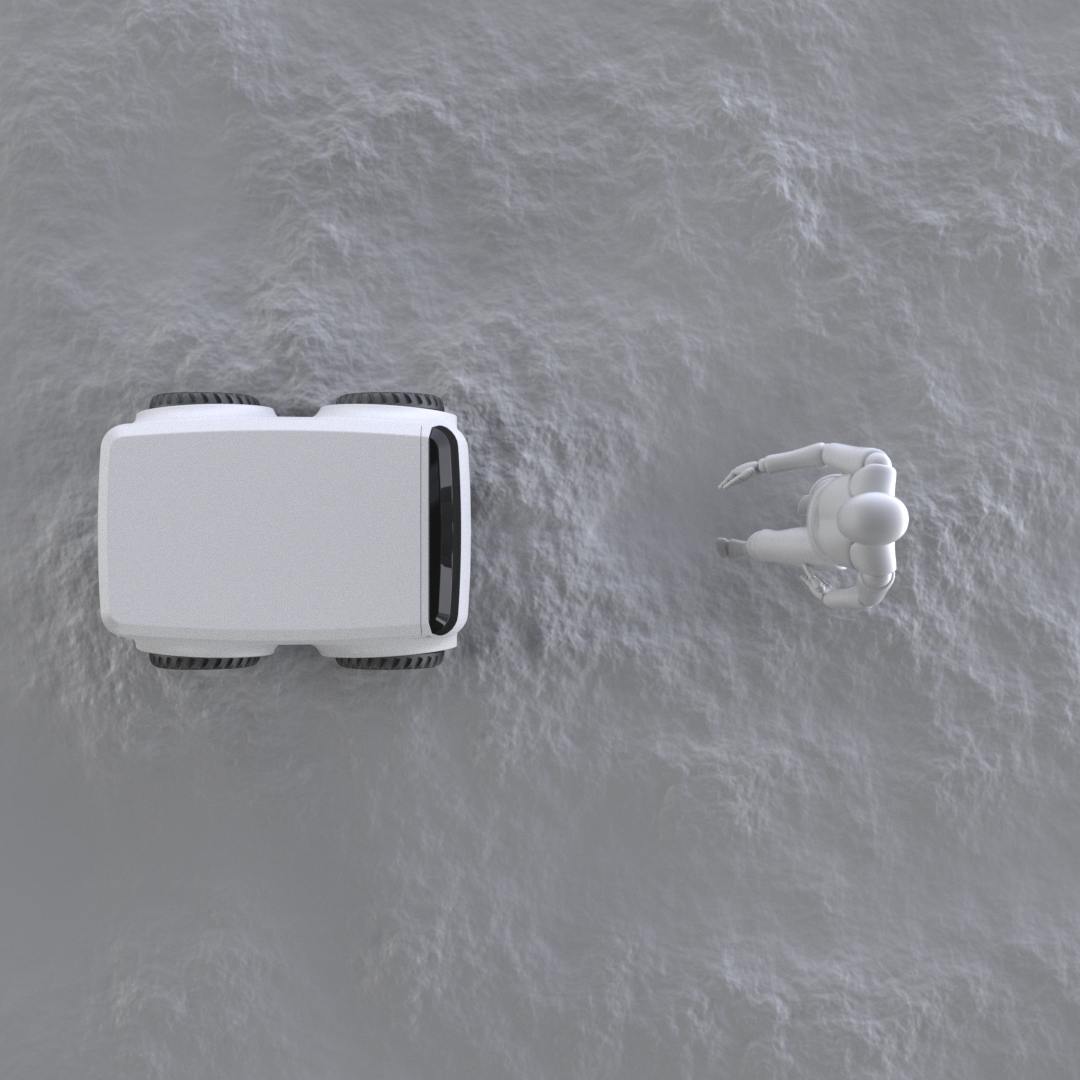 Top-down view: a robot follows a safe path around a person